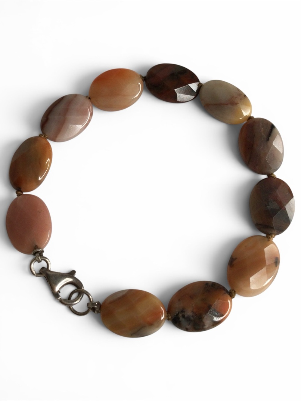 Handmade Faceted Flat Oval Agate Bracelet with Sterling Silver 925 Clasp – 7” - Picture 7 of 15